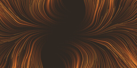 Wall Mural - orange and brown moving, flowing stream of particles in curving, wavy lines - digitally generated fu