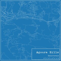 Poster - Blueprint US city map of Agoura Hills, California.