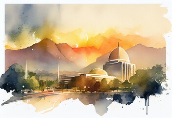 Wall Mural - Beautiful view of Islamabad, watercolor sketches. generative AI.