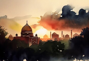 Wall Mural - Beautiful view of New Delhi, watercolor sketches. generative AI.