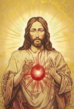 a jesus is shown with his head and his heart, generative AI