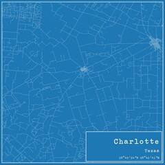 Blueprint US city map of Charlotte, Texas.