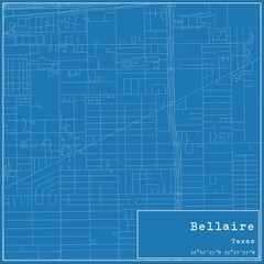  Blueprint US city map of Bellaire, Texas.