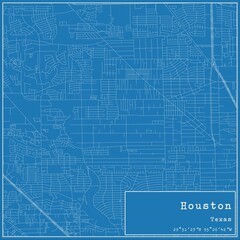  Blueprint US city map of Houston, Texas.