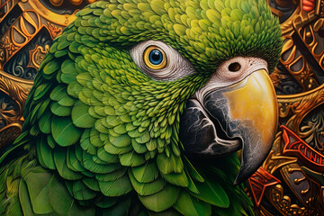 Wall Mural - A closeup of a parrots face looking straight. Generative AI