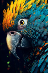 Wall Mural - A closeup of a parrots face looking straight. Generative AI