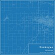 Blueprint US city map of Muskogee, Oklahoma.
