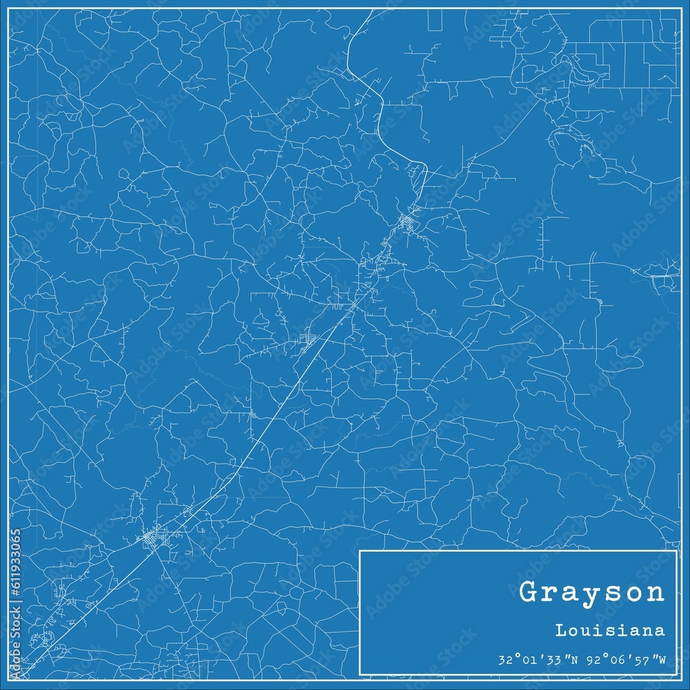Blueprint US city map of Grayson, Louisiana. Stock Illustration | Adobe ...