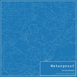 Blueprint US city map of Waterproof, Louisiana.