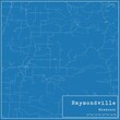 Blueprint US city map of Raymondville, Missouri.