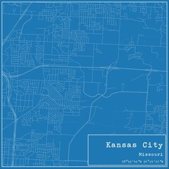  Blueprint US city map of Kansas City, Missouri.