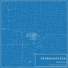 Sticker - Blueprint US city map of Jacksonville, Illinois.