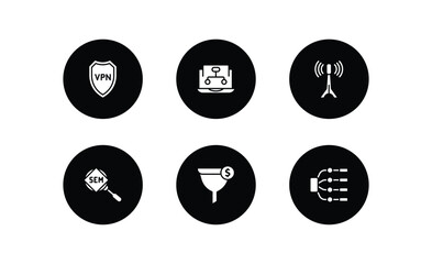 Wall Mural - technology filled icons set. technology filled icons pack included vpn, sitemaps, internet value, se