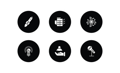 Wall Mural - technology filled icons set. technology filled icons pack included digital pen, photocopier, technology, old light bulb, client, big microphone vector.