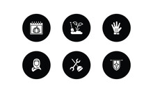 Other Filled Icons Set. Other Filled Icons Pack Included Pumpkin Calendar, Garden Work, Grooming Glove, Woman With Hijab, Plumbering, Blazon Vector.