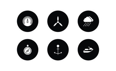 Wall Mural - nautical filled icons set. nautical filled icons pack included barometer, propeller, rainy cloud, compass inclined, sailor, facing right vector.