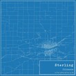 Blueprint US city map of Sterling, Illinois.