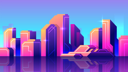 Canvas Print - Beautiful sunset gradient skyscrapers. Horizontal illustration of abstract buildings.