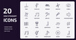 music and media outline icons set. music and media thin line icons pack such as minim, drumstick, eighth note, stave, cello, sixteenth note, dvd disc, crotchet vector.