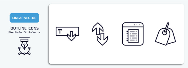 Wall Mural - user interface outline icons set. user interface thin line icons pack included text out, up and down