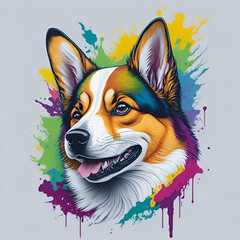 Wall Mural - colorful  rainbow style realistic corgi dog head, animal mascot design