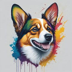 Wall Mural - colorful  rainbow style realistic corgi dog head, animal mascot design