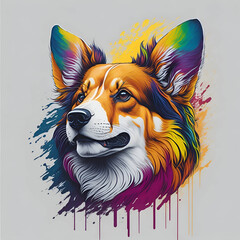 Wall Mural - colorful  rainbow style realistic corgi dog head, animal mascot design