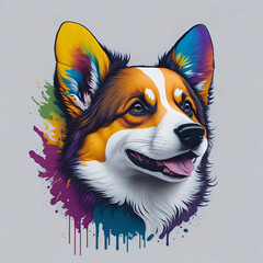 Poster - colorful  rainbow style realistic corgi dog head, animal mascot design