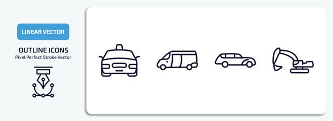 Wall Mural - transportation outline icons set. transportation thin line icons pack included taxi, van, hearse, ex