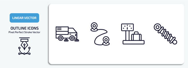 Wall Mural - transport outline icons set. transport thin line icons pack included road sweeper, way, airport chec
