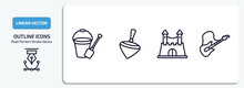Toys Outline Icons Set. Toys Thin Line Icons Pack Included Sand Bucket Toy, Spinning Toy, Castle Toy, Guitar Vector.