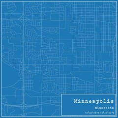  Blueprint US city map of Minneapolis, Minnesota.