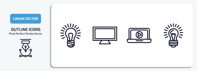 Wall Mural - technology outline icons set. technology thin line icons pack included big light bulb, lcd screen, o