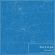 Blueprint US city map of Phillips, Wisconsin.