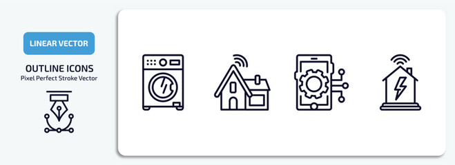 Wall Mural - smart home outline icons set. smart home thin line icons pack included washer hine, household, mobility, power vector.