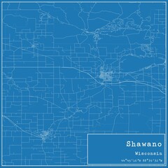 Canvas Print - Blueprint US city map of Shawano, Wisconsin.