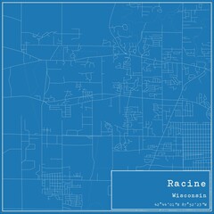  Blueprint US city map of Racine, Wisconsin.