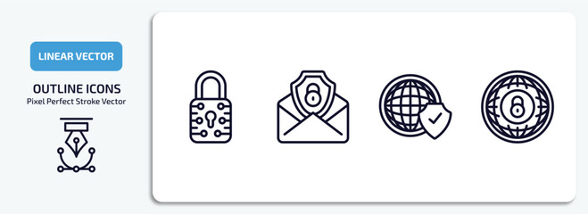 Wall Mural - internet security outline icons set. internet security thin line icons pack included data locked, em