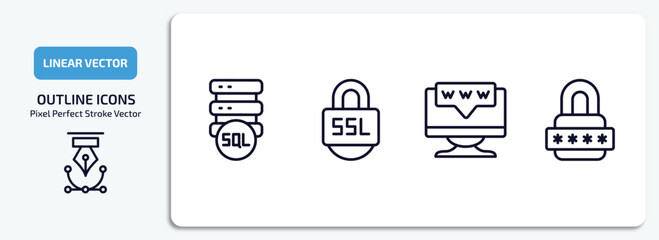 Wall Mural - internet security outline icons set. internet security thin line icons pack included sql, ssl, domai