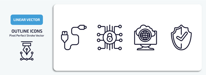 Wall Mural - internet security outline icons set. internet security thin line icons pack included phone cable, cy