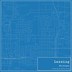  Blueprint US city map of Lansing, Michigan.