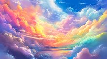 虹色の美しい雲のイラスト背景　Generative AI
