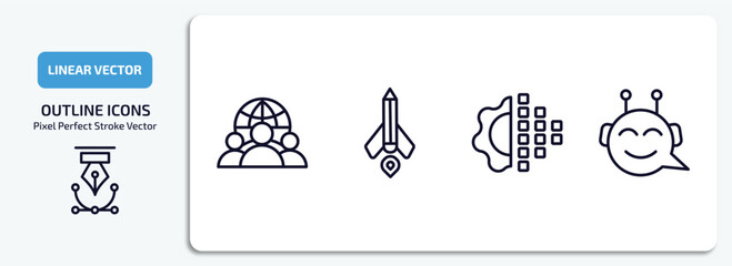 Wall Mural - general outline icons set. general thin line icons pack included team, creative pencil rocket, digit