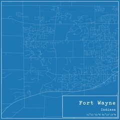  Blueprint US city map of Fort Wayne, Indiana.