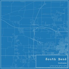 Poster - Blueprint US city map of South Bend, Indiana.