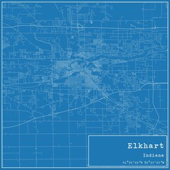  Blueprint US city map of Elkhart, Indiana.