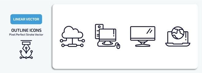 Wall Mural - computer outline icons set. computer thin line icons pack included cloud network, computer, monitor,