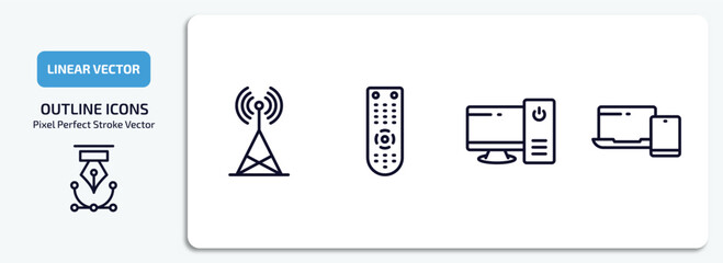 Wall Mural - computer outline icons set. computer thin line icons pack included telecommunications, tv remote, wo