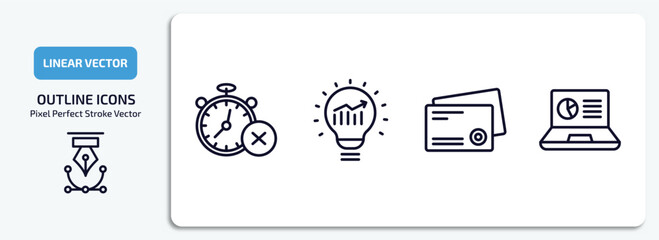 Wall Mural - business and analytics outline icons set. business and analytics thin line icons pack included time 