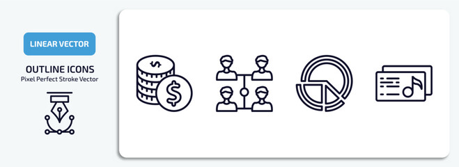 Wall Mural - business outline icons set. business thin line icons pack included one dollar coins, increase team w